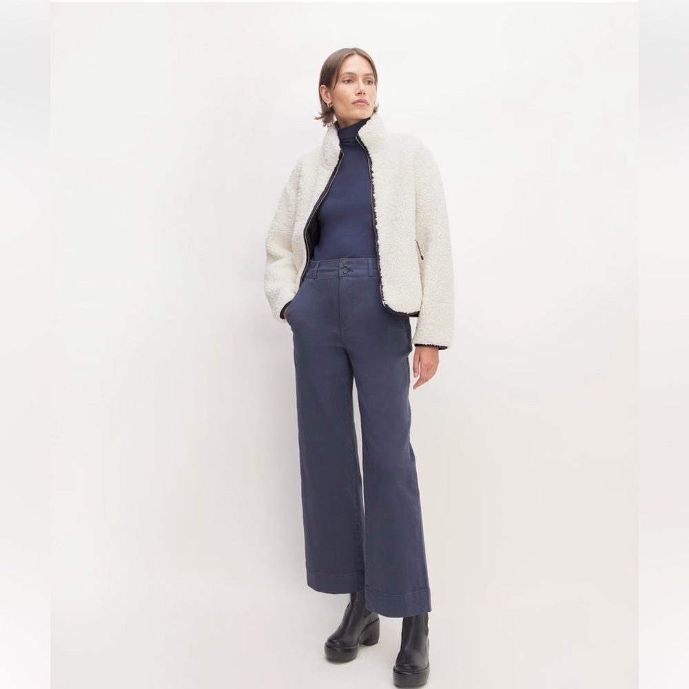 Everlane Cream Sherpa Jacket with Navy Top - like new!